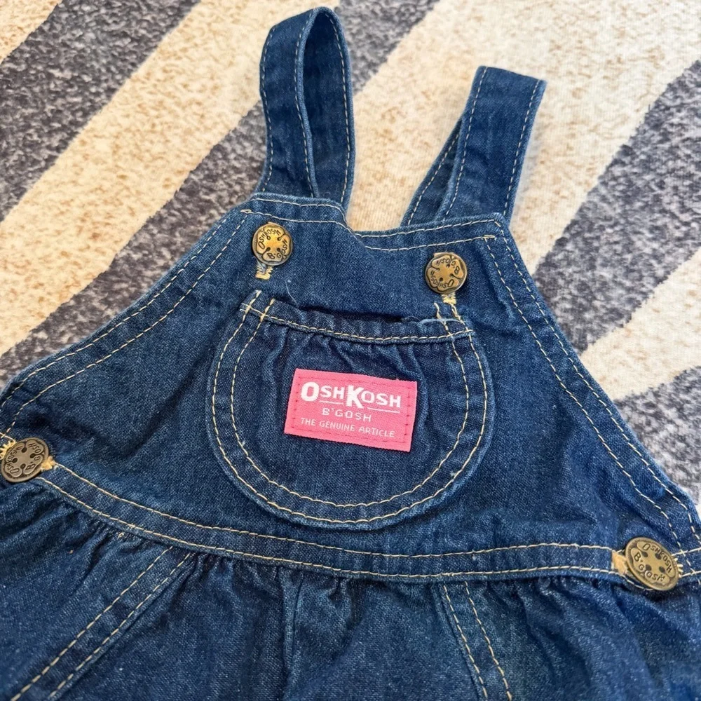 Vintage Osh Kosh Bubble Romper Jean Overall Shorts 6-9 Vestbak  Made In USA